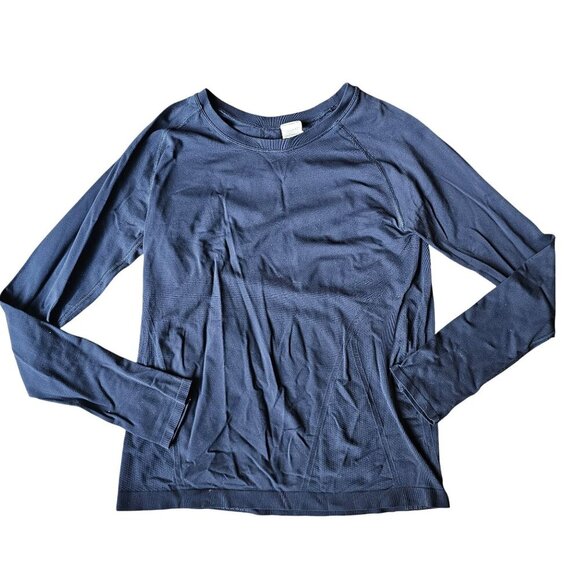 Athleta Navy Blue Long-Sleeve Crewneck Gym Workout Training‎ Top Women's L - Picture 1 of 9
